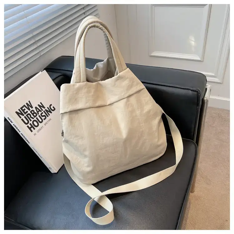 Lulul Women's Ultra-Light Nylon Shoulder Bag Beige — feature 85