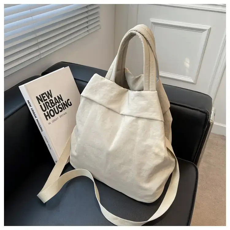 Lulul Women's Ultra-Light Nylon Shoulder Bag Beige — feature 86