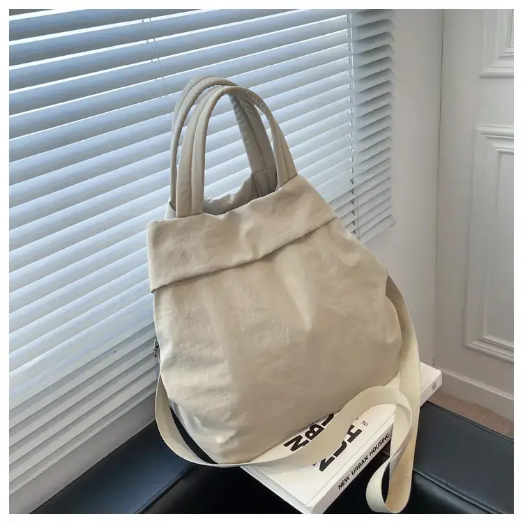 Lulul Women's Ultra-Light Nylon Shoulder Bag Beige — feature 87