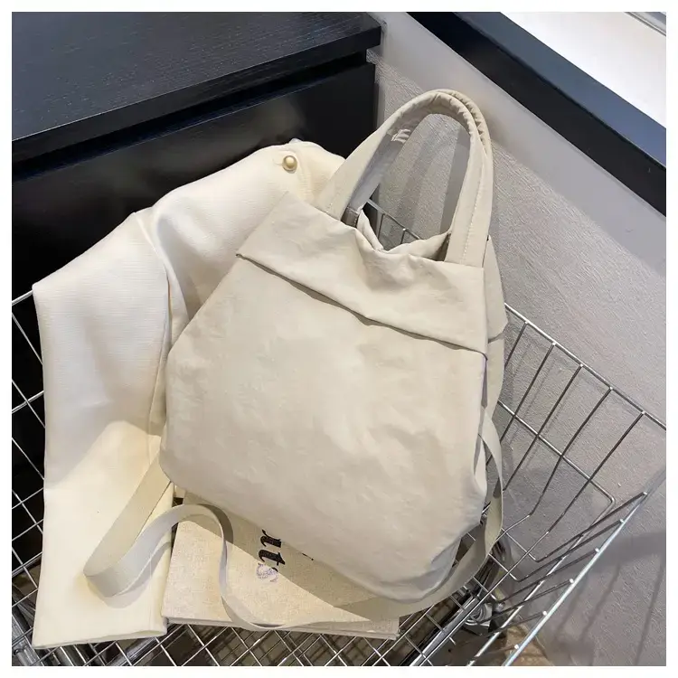 Lulul Women's Ultra-Light Nylon Shoulder Bag Beige — feature 89