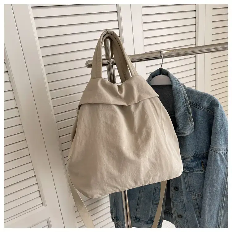 Lulul Women's Ultra-Light Nylon Shoulder Bag Beige — feature 94