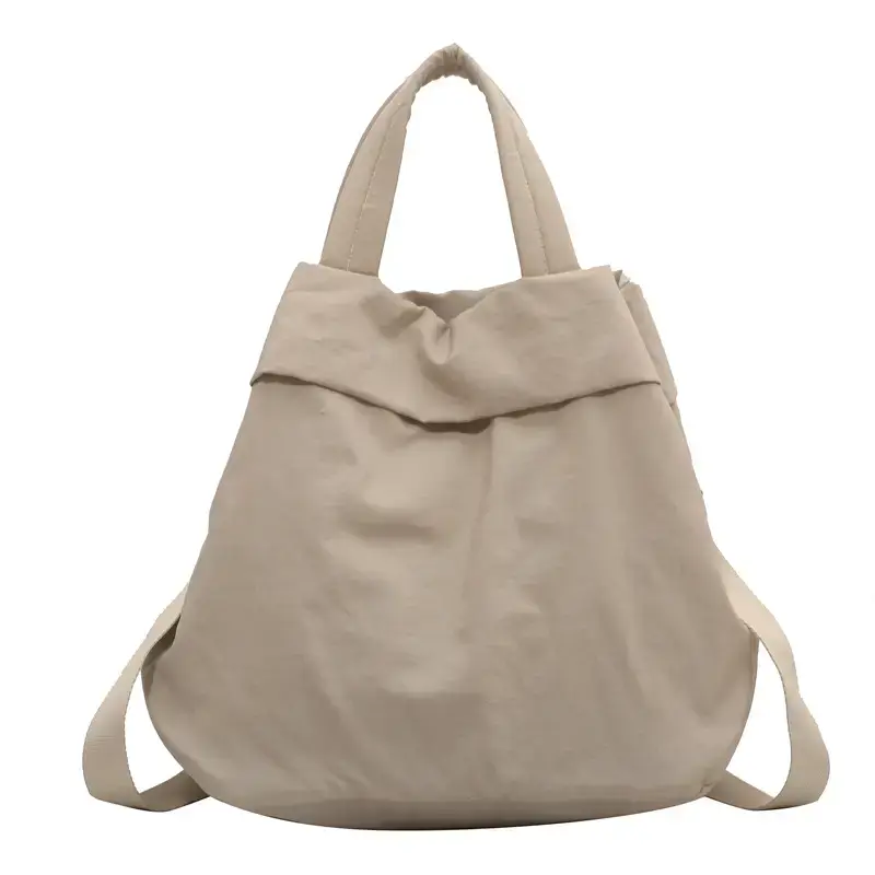 Lulul Women's Ultra-Light Nylon Shoulder Bag Beige - Image 5