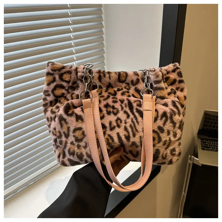 Plush Leopard Print Shoulder Bag for Women — feature 22