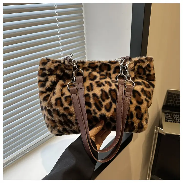 Plush Leopard Print Shoulder Bag for Women — feature 23