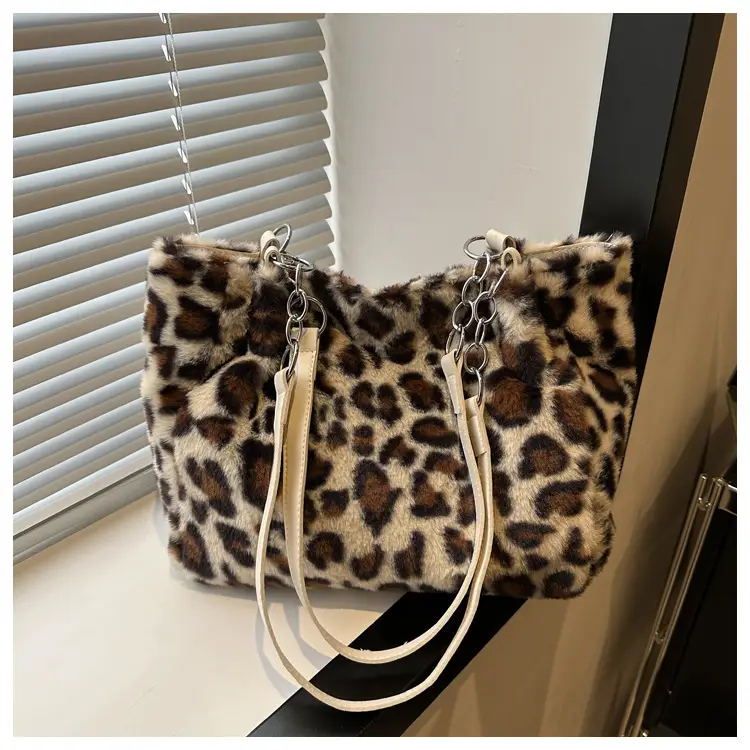 Plush Leopard Print Shoulder Bag for Women — feature 26