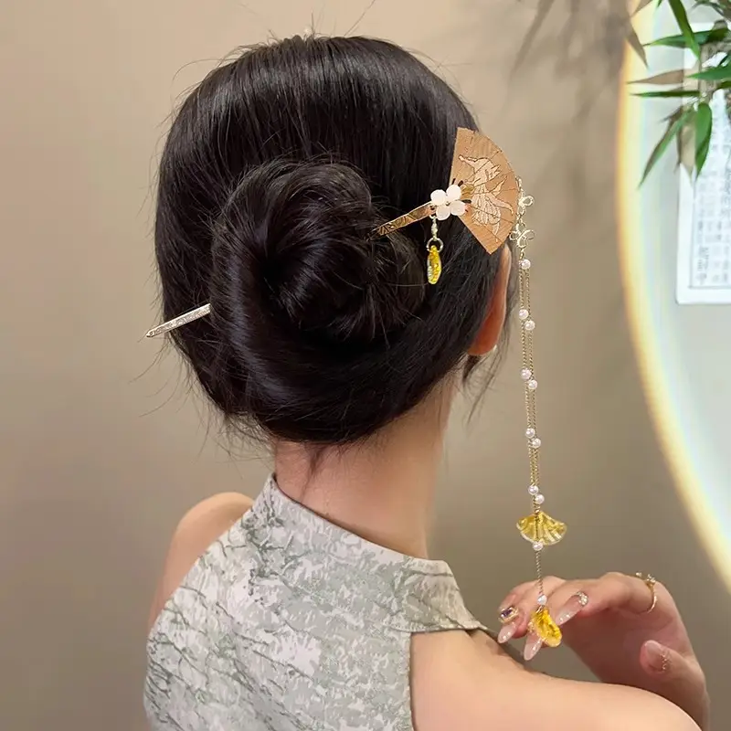 Blue Flower Hairpin with Pearl Drop for Women