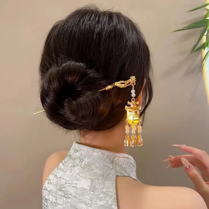 Blue Flower Hairpin with Pearl Drop for Women