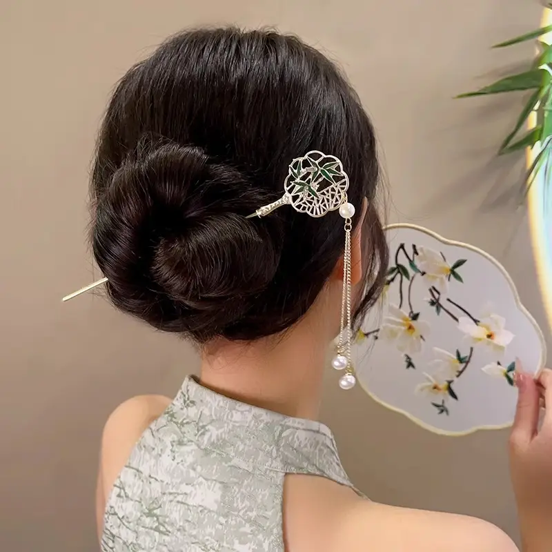 Blue Flower Hairpin with Pearl Drop for Women