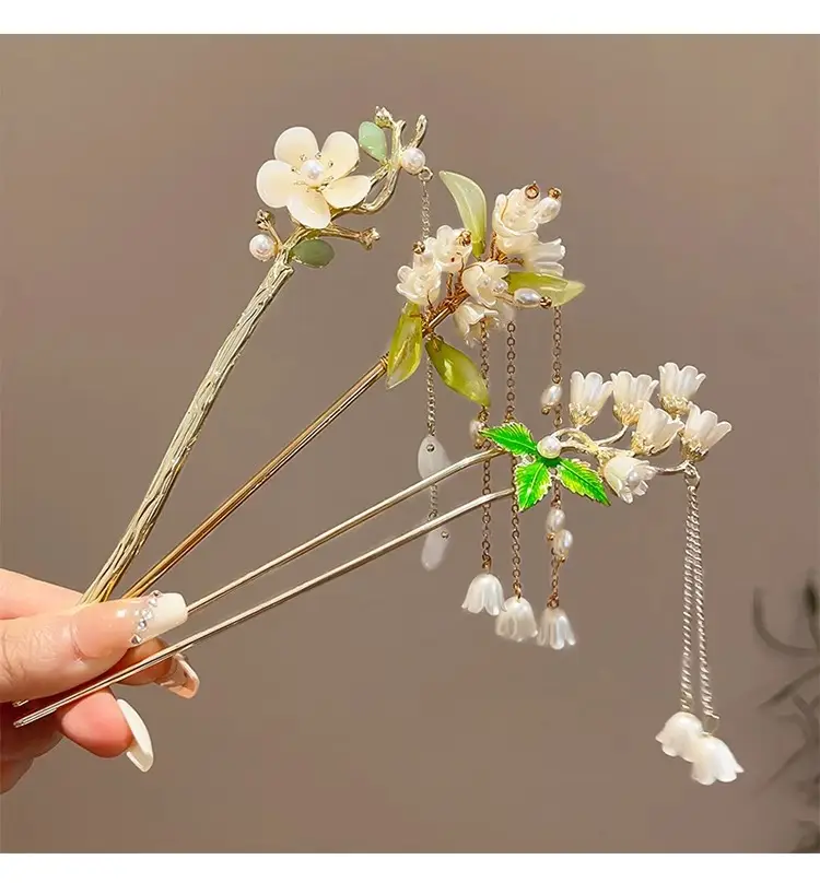Blue Flower Hairpin with Pearl Drop for Women — feature 35