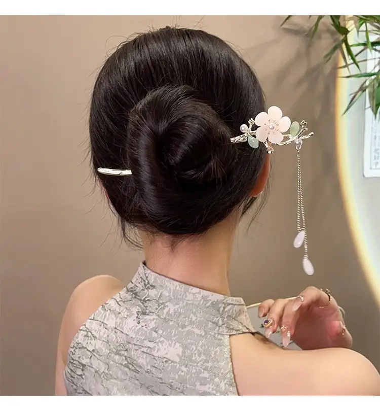 Blue Flower Hairpin with Pearl Drop for Women — feature 37