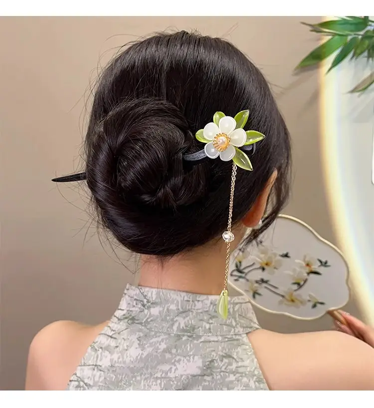 Blue Flower Hairpin with Pearl Drop for Women — feature 38