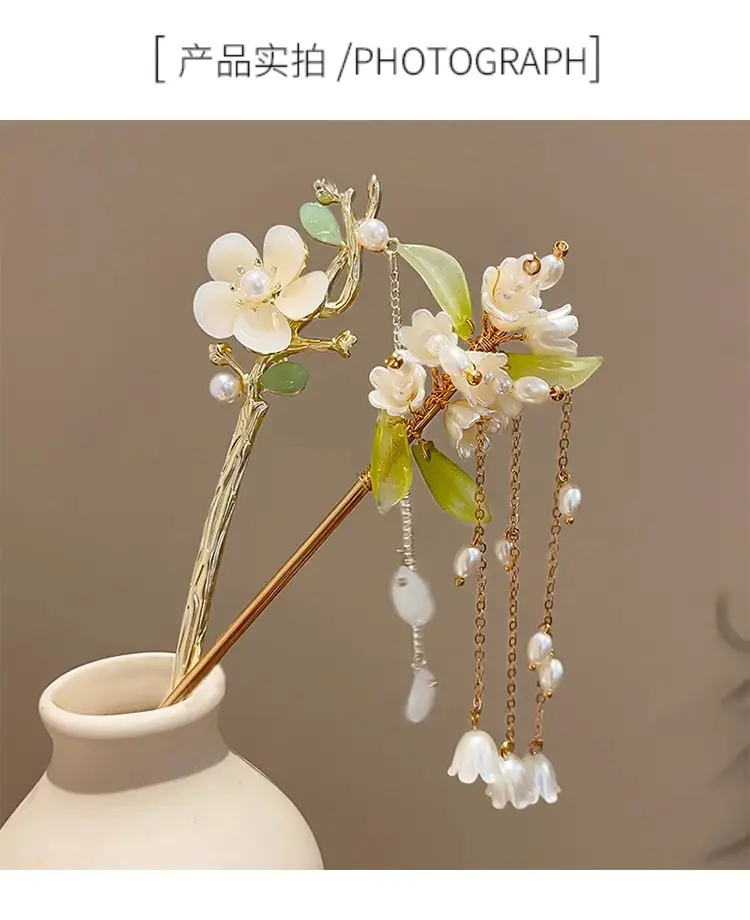 Blue Flower Hairpin with Pearl Drop for Women — feature 41