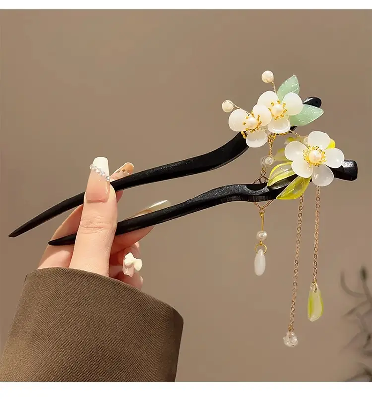 Blue Flower Hairpin with Pearl Drop for Women — feature 42