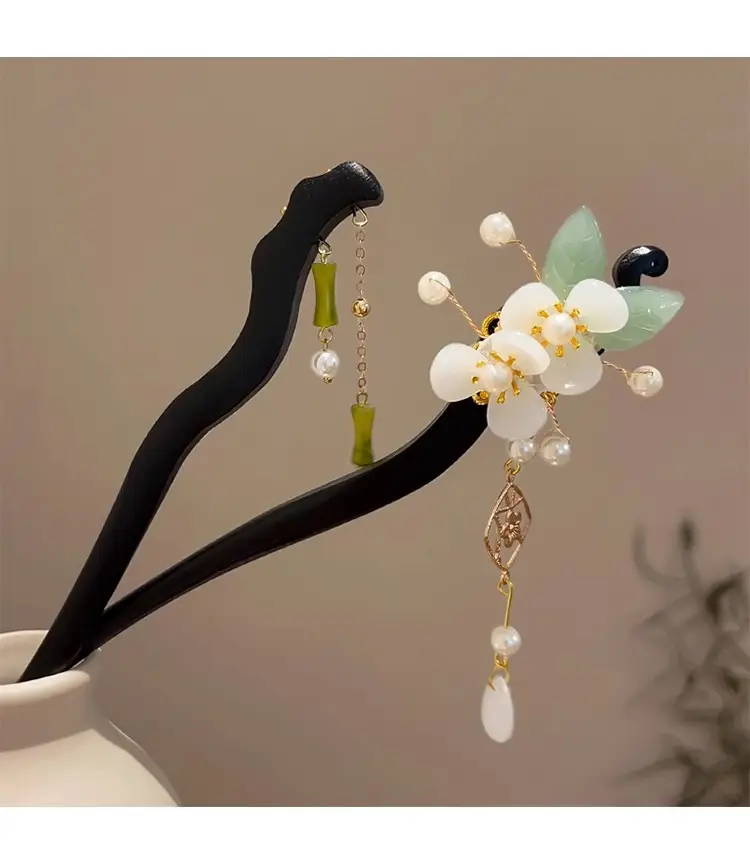Blue Flower Hairpin with Pearl Drop for Women — feature 45