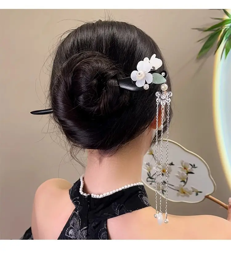 Blue Flower Hairpin with Pearl Drop for Women — feature 46