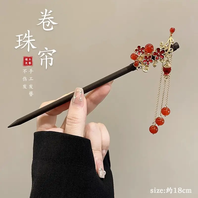 Blue Flower Hairpin with Pearl Drop for Women
