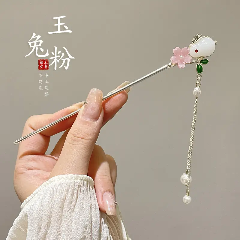 Blue Flower Hairpin with Pearl Drop for Women