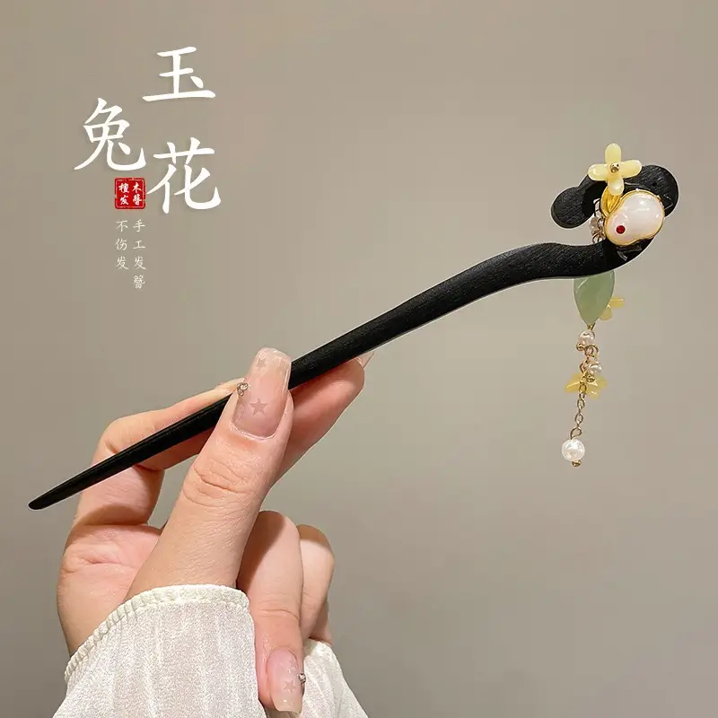 Blue Flower Hairpin with Pearl Drop for Women