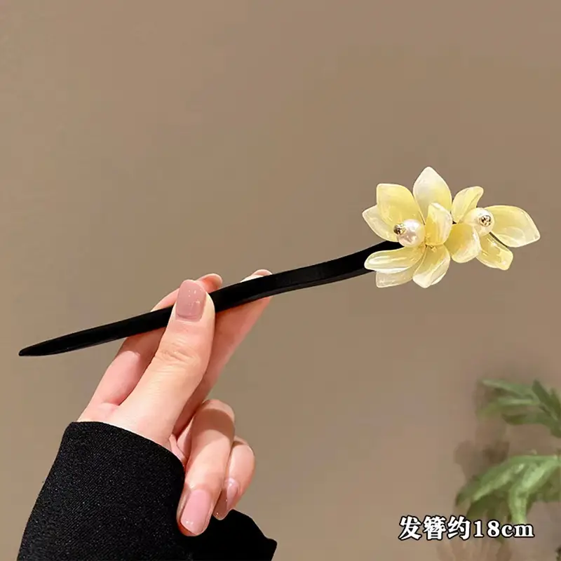Blue Flower Hairpin with Pearl Drop for Women