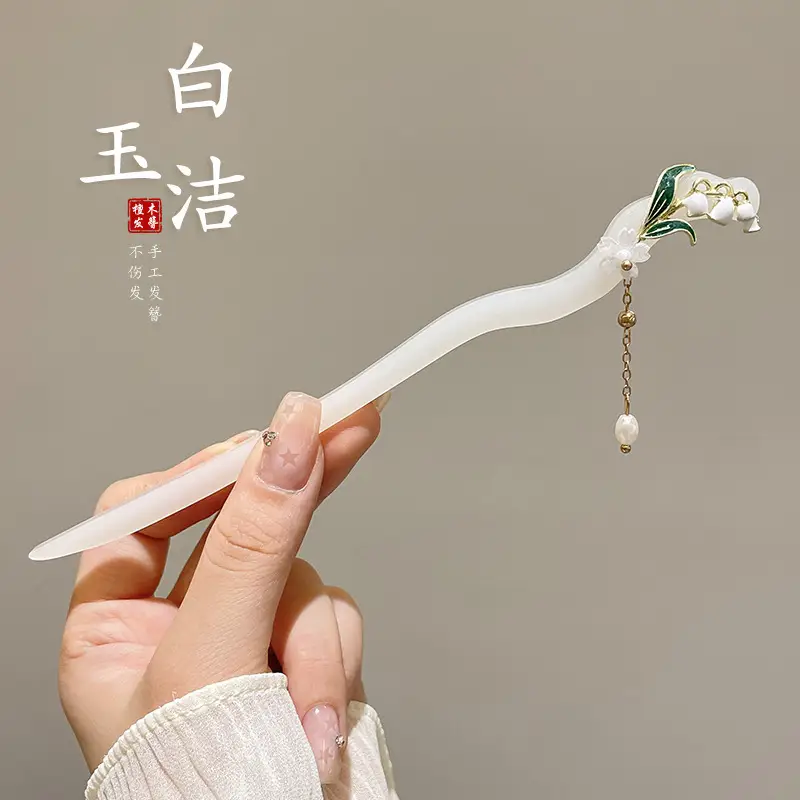 Blue Flower Hairpin with Pearl Drop for Women