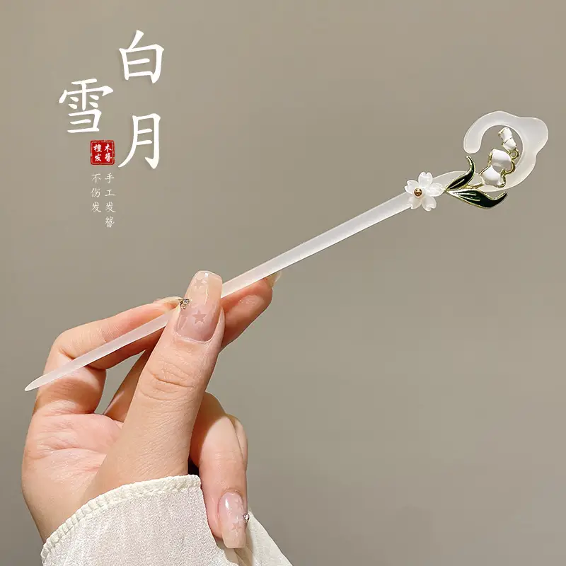 Blue Flower Hairpin with Pearl Drop for Women
