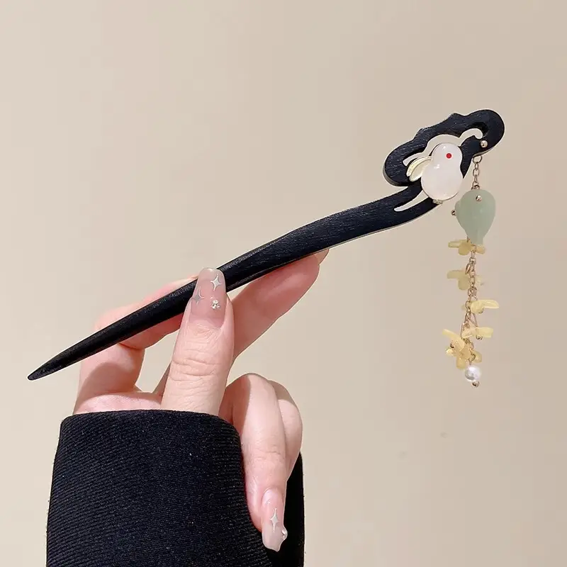 Blue Flower Hairpin with Pearl Drop for Women