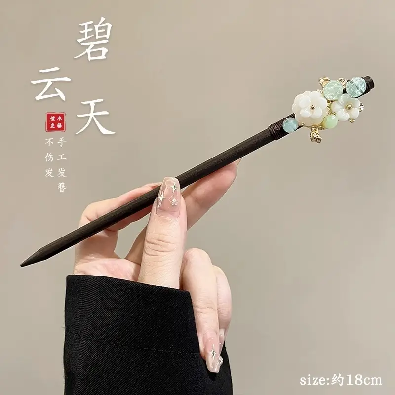 Blue Flower Hairpin with Pearl Drop for Women
