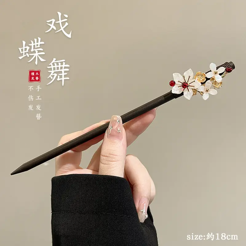Blue Flower Hairpin with Pearl Drop for Women