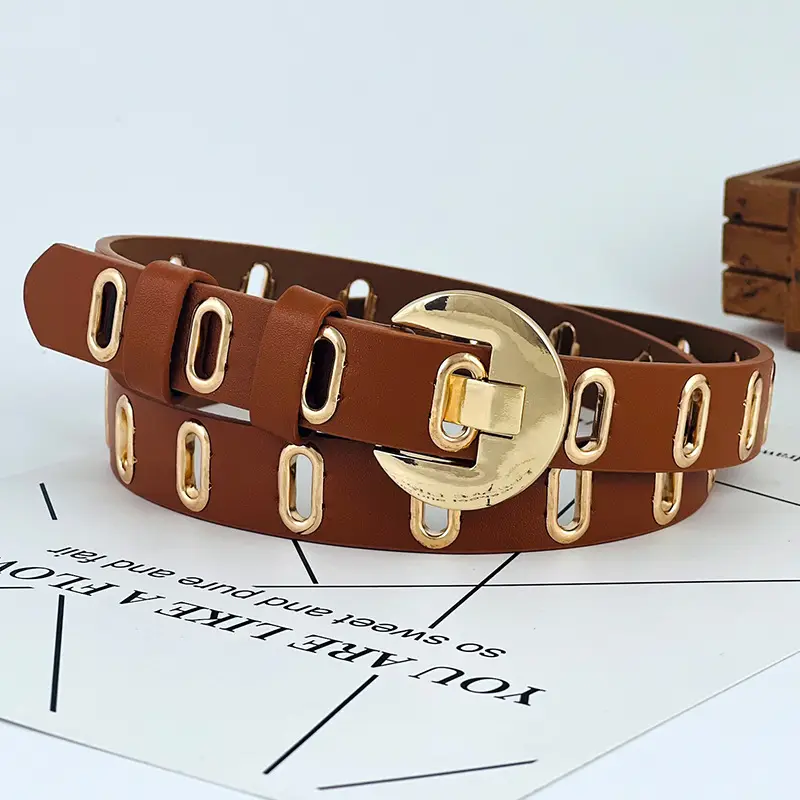 Women's New Punch-Free Metal Belt with Hollow Decorative Design - Image 3