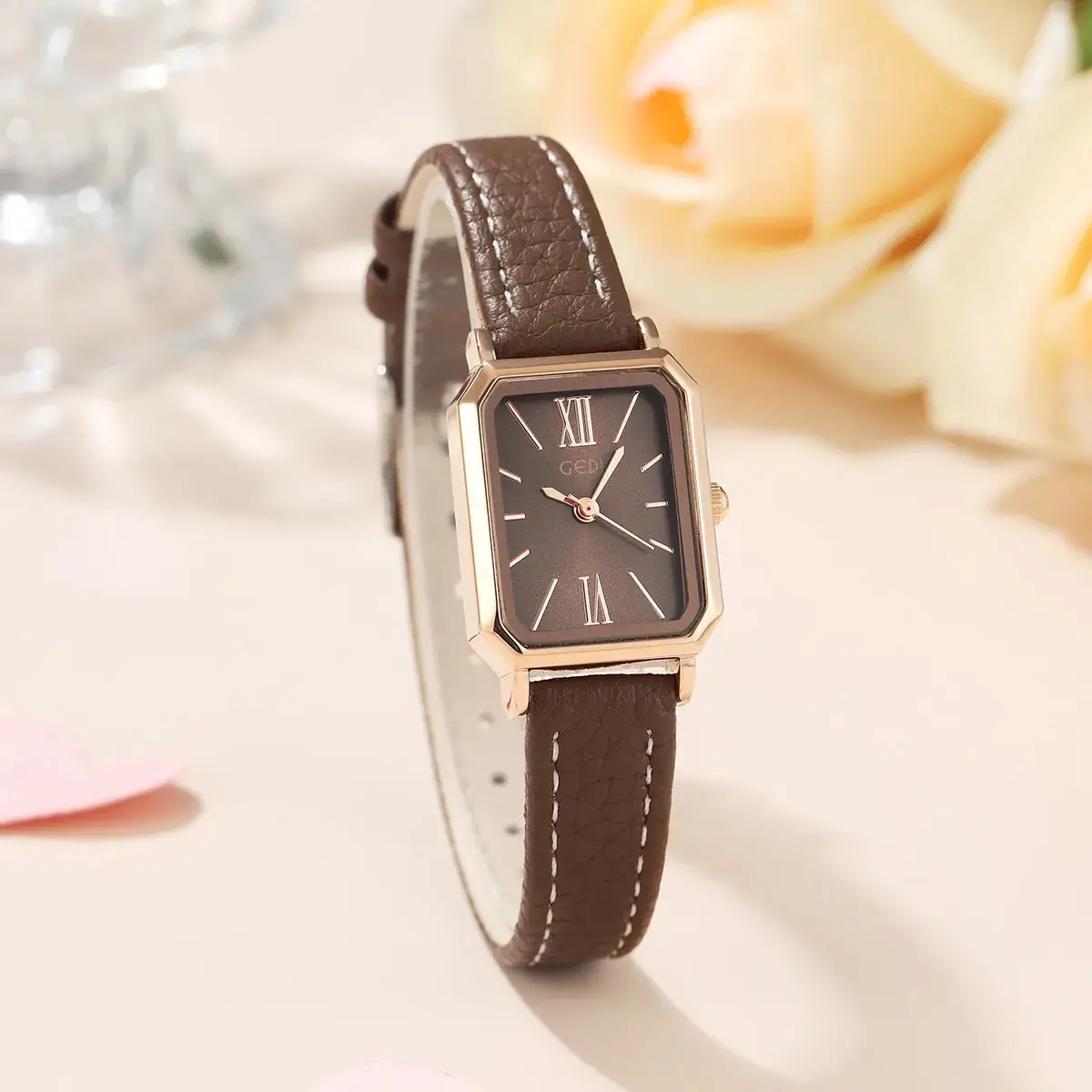 Gedi Women's Quartz Watch Blue Leather Band Rose Gold - Image 9