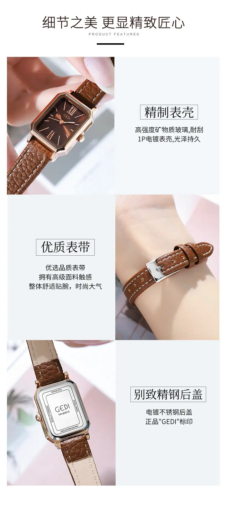 Gedi Women's Quartz Watch Blue Leather Band Rose Gold — feature 14