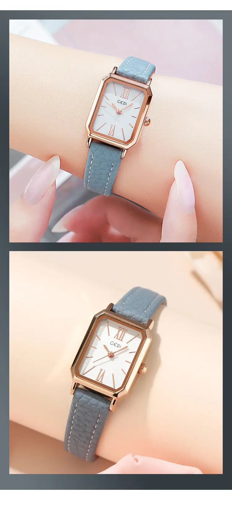 Gedi Women's Quartz Watch Blue Leather Band Rose Gold — feature 5