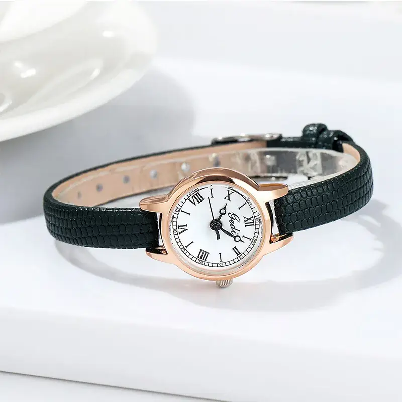 Women's Gedi Retro Watch Black Belt Quartz Waterproof