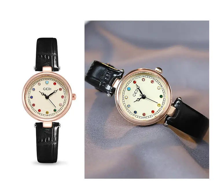 Women's Gedi Watch with Colorful Rhinestones & Black Belt — feature 3