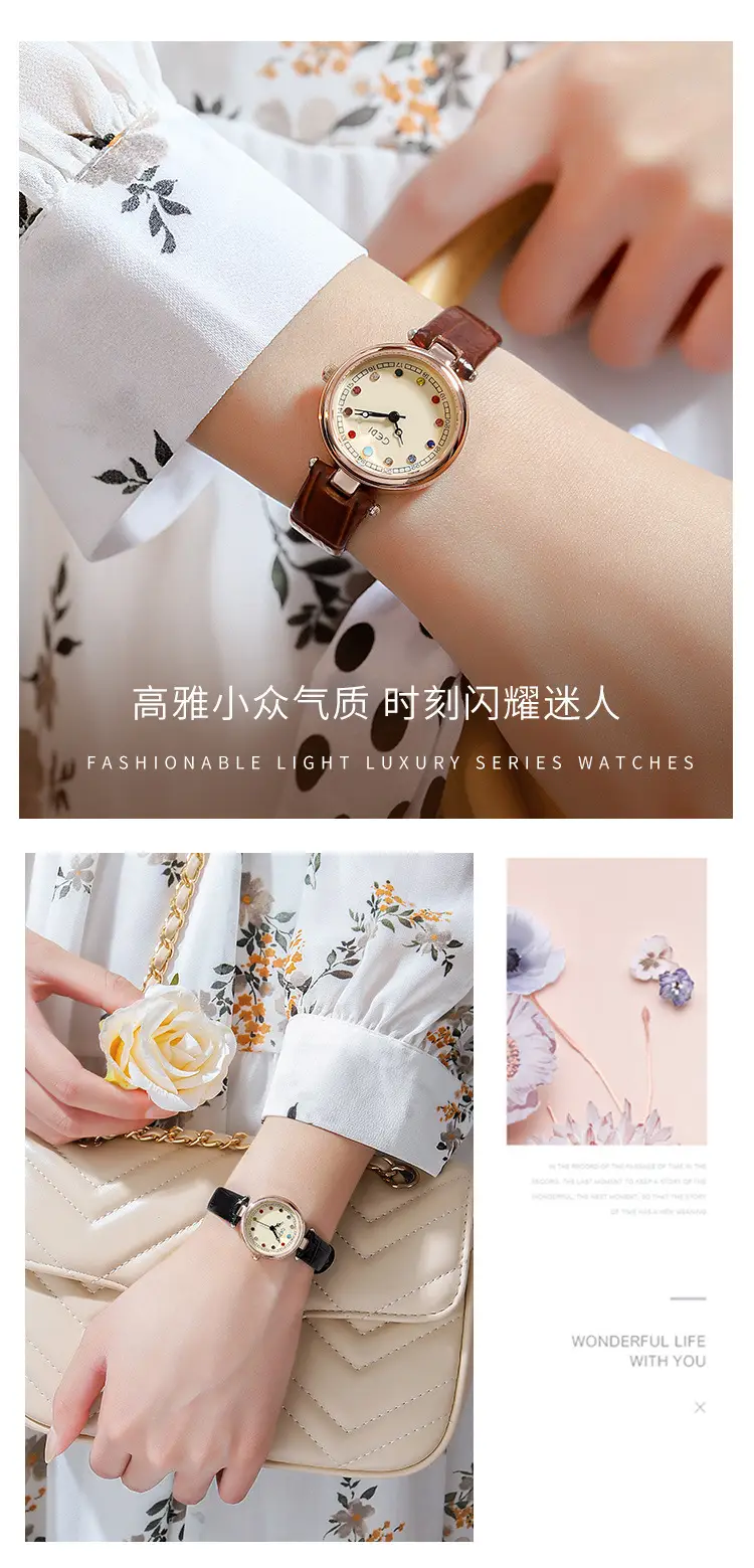 Women's Gedi Watch with Colorful Rhinestones & Black Belt — feature 5