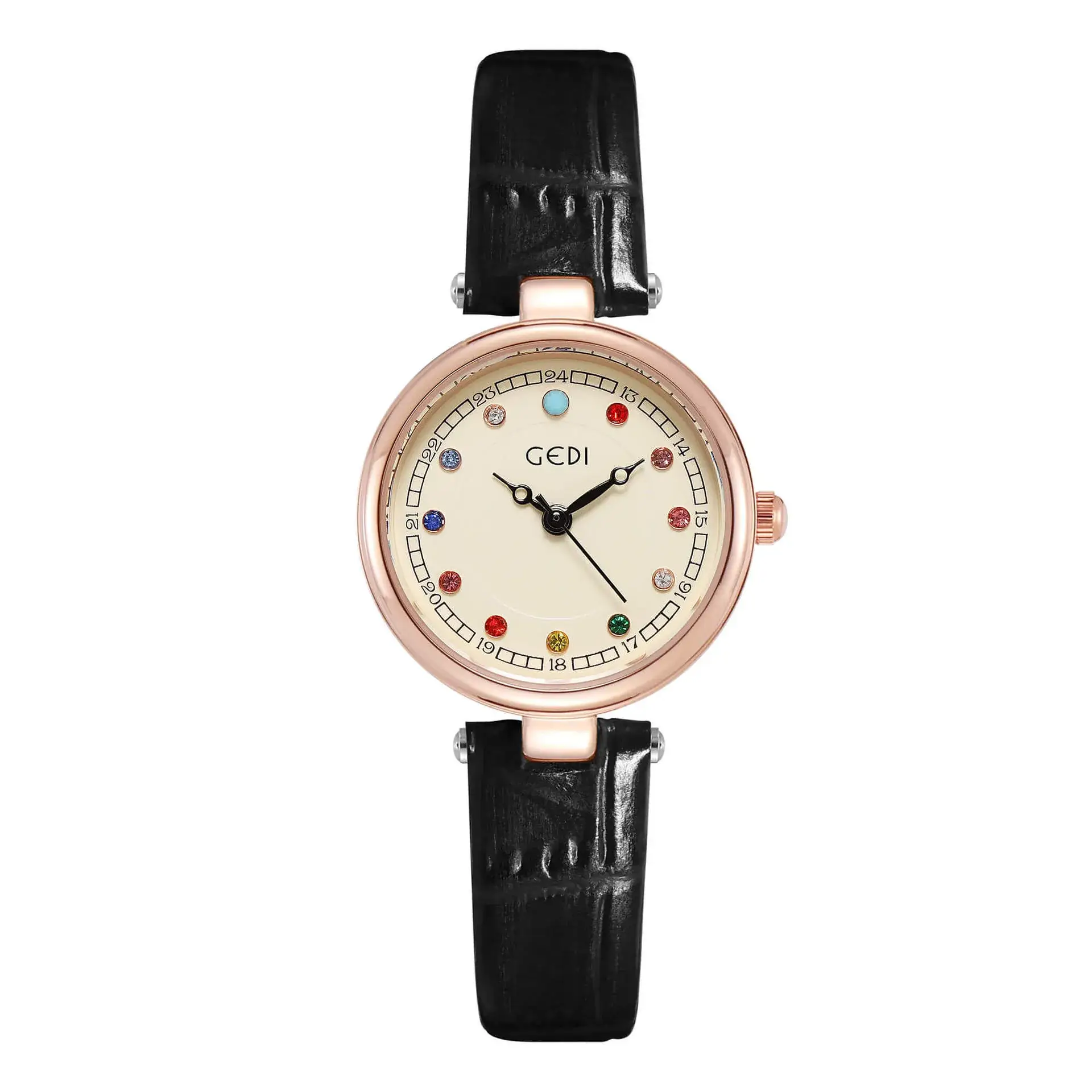Women's Gedi Watch with Colorful Rhinestones & Black Belt - Image 2
