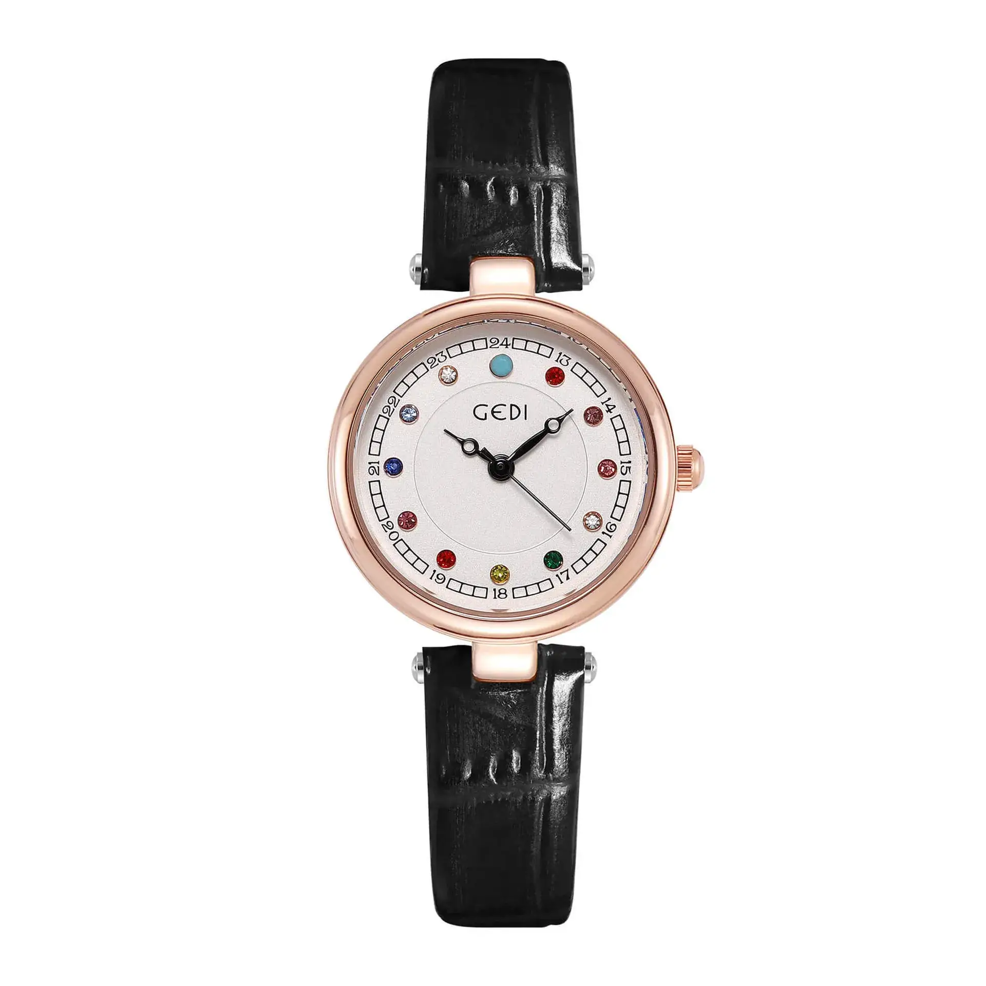 Women's Gedi Watch with Colorful Rhinestones & Black Belt - Image 3