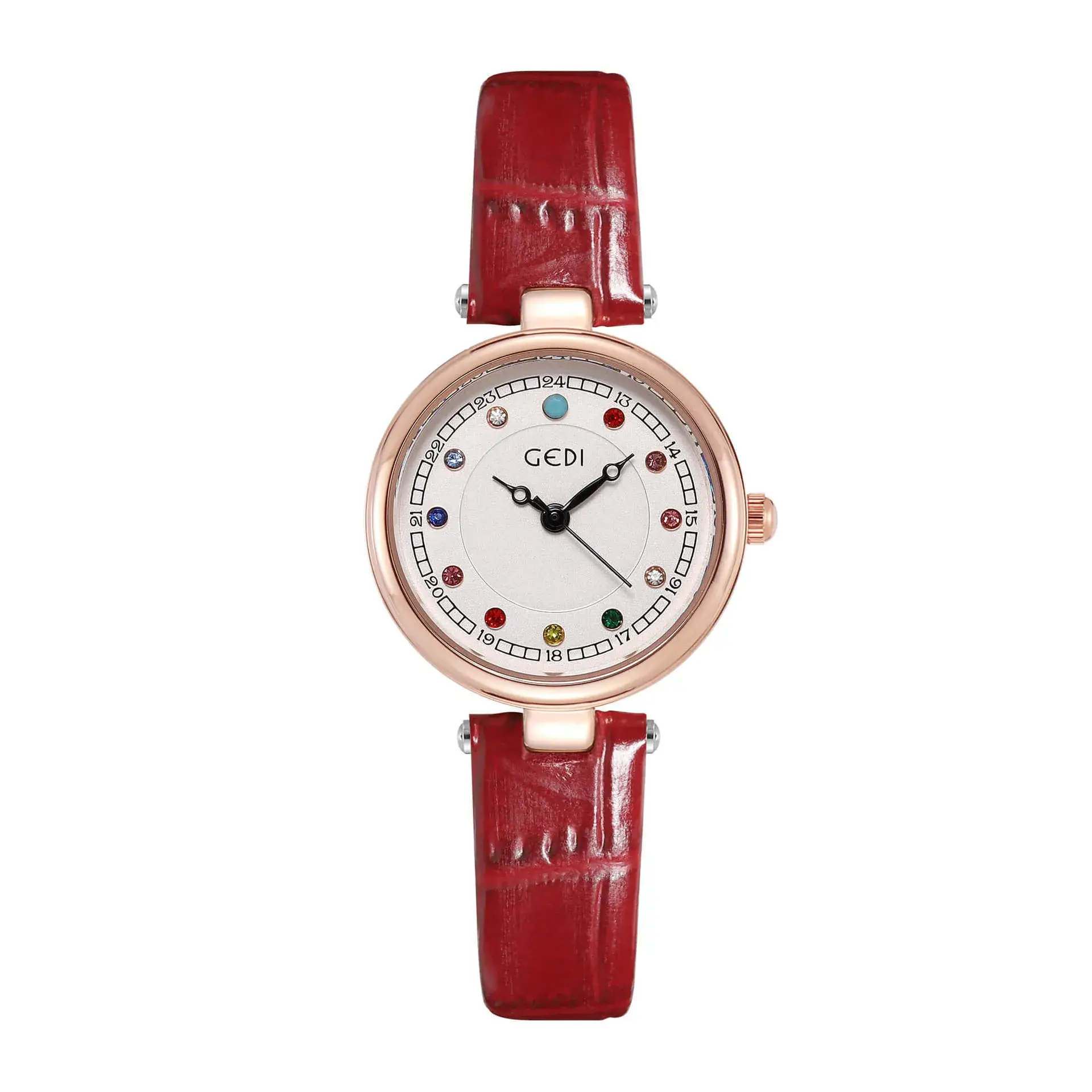 Women's Gedi Watch with Colorful Rhinestones & Black Belt - Image 4