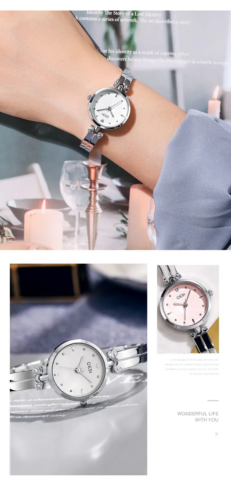 Gedi Women's Silver Quartz Bracelet Watch — feature 4