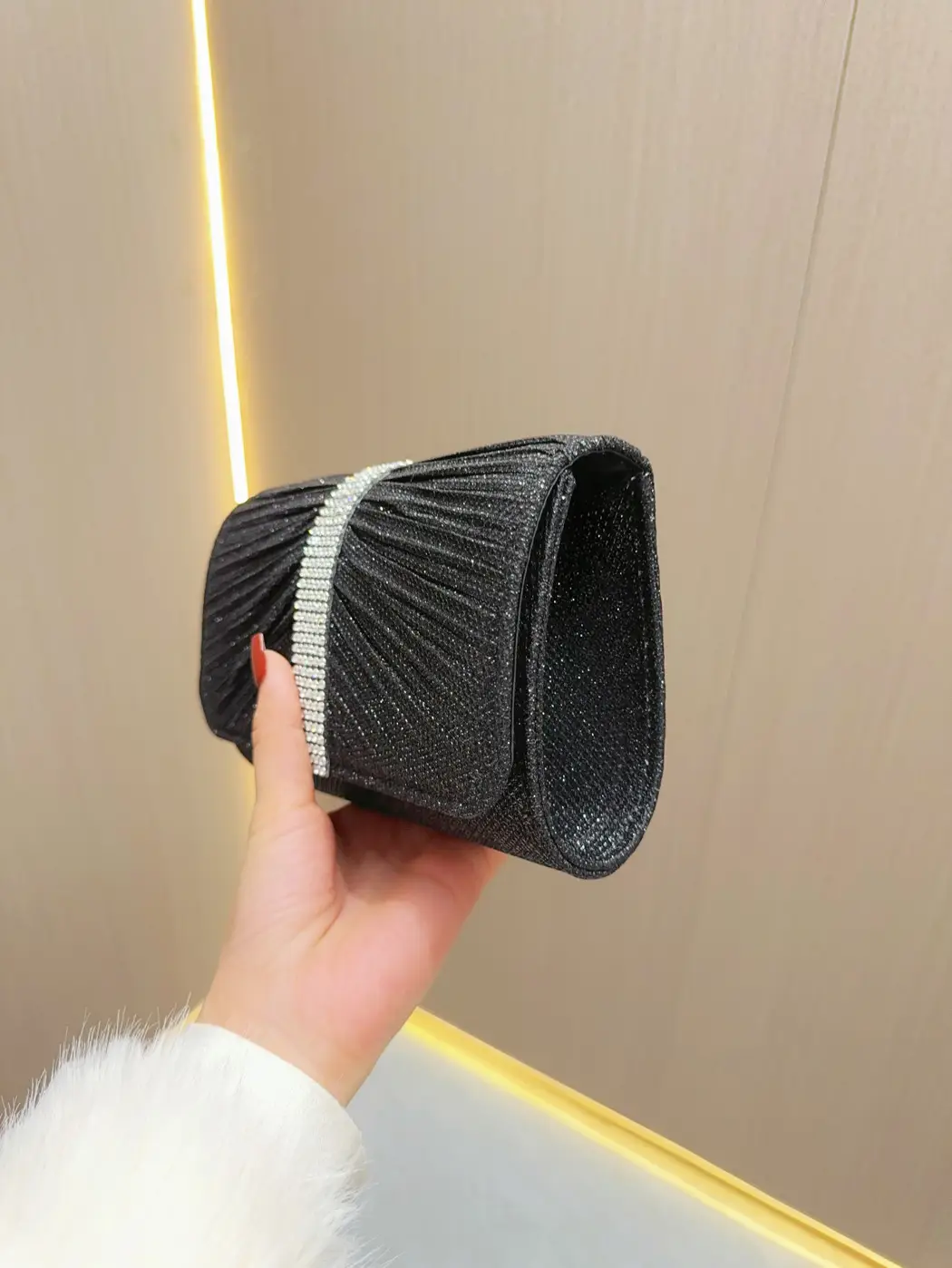 Black Sparkly Crossbody Clutch Bag for Women - Image 5