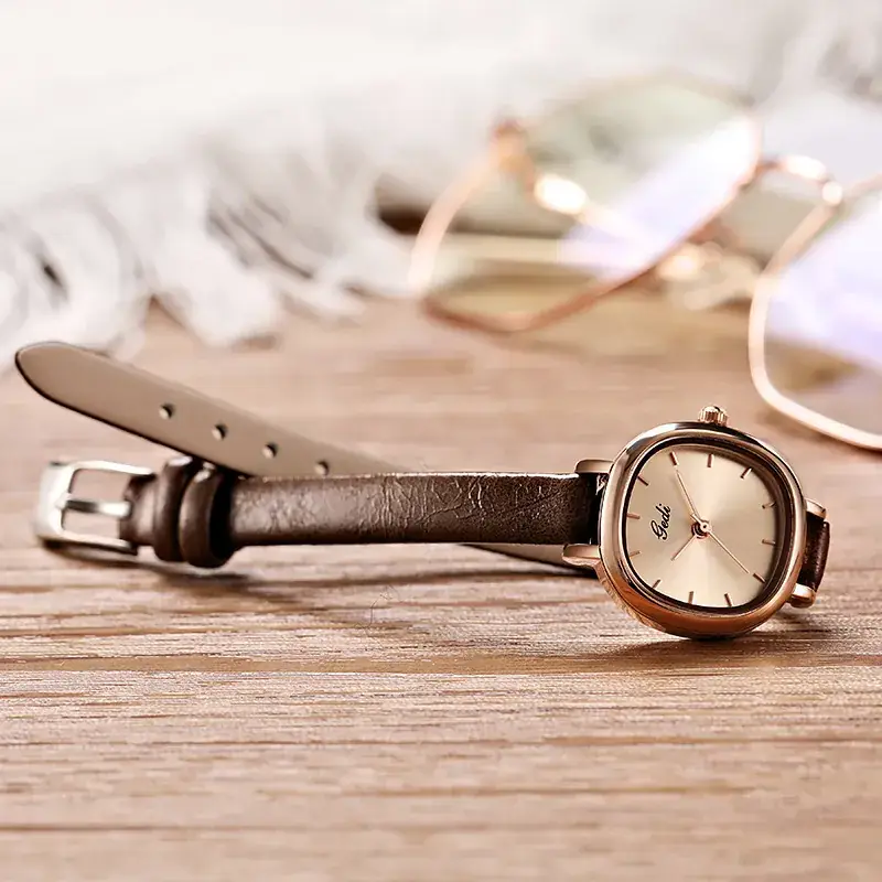 Women's Gedi Rose Gold Quartz Watch Brown Leather Belt