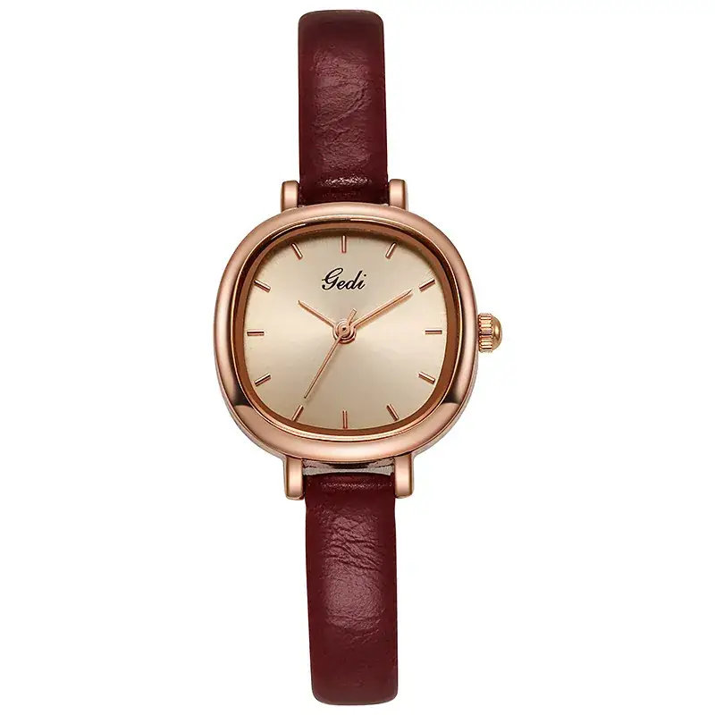 Women's Gedi Rose Gold Quartz Watch Brown Leather Belt