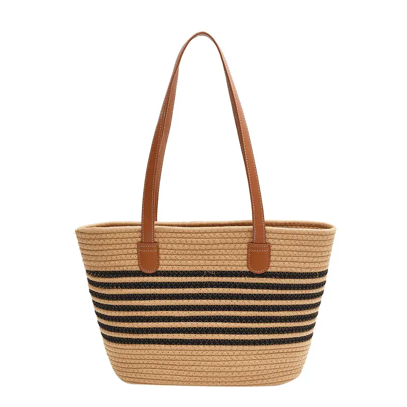 Women Woven Straw Shoulder Bag Large Capacity Textured Commuter Beach Bag - Image 5