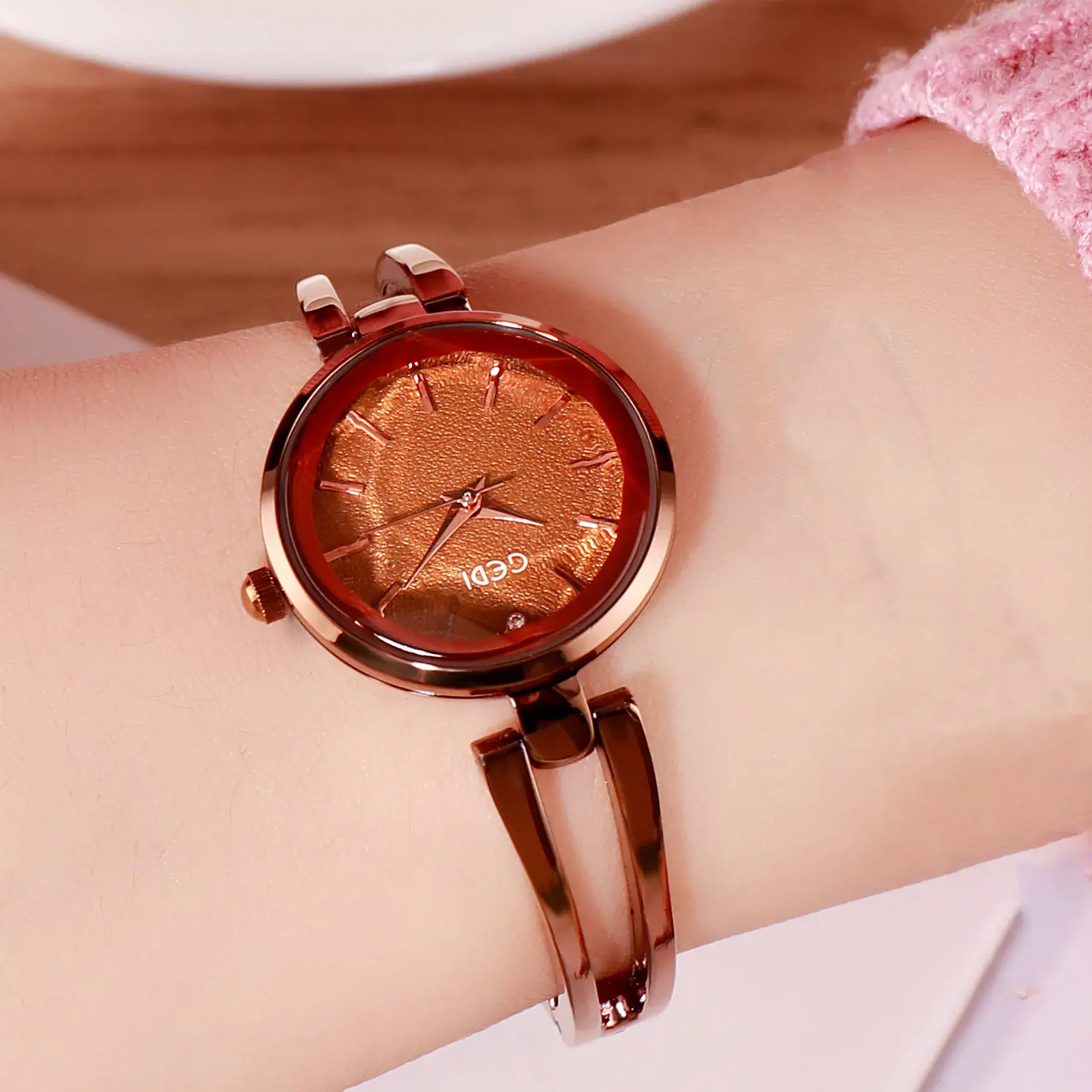 Women's Rose Gold Gedi Watch Waterproof Quartz Bracelet - Image 3