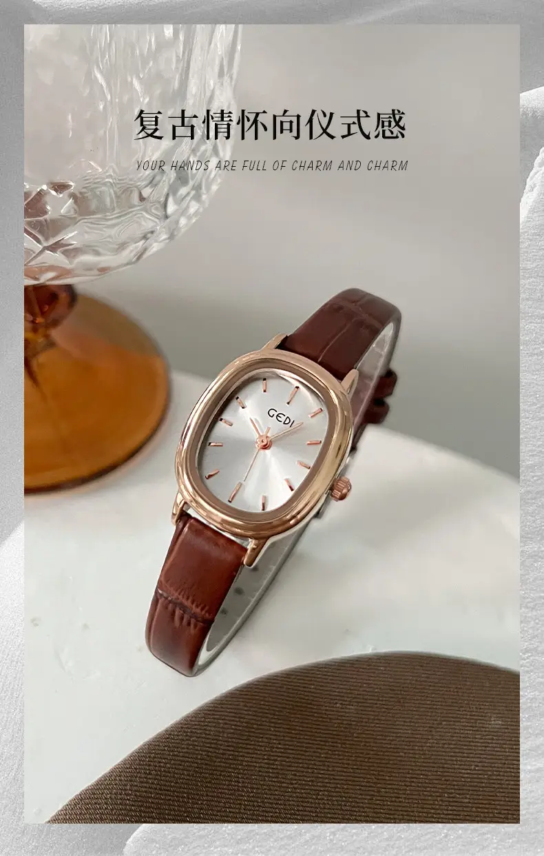 Women's Gedi Retro Quartz Watch with Genuine Leather Band — feature 2