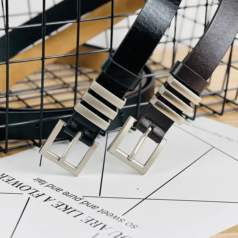 Women's Black Leather Belt with Silver Buckle - Image 6