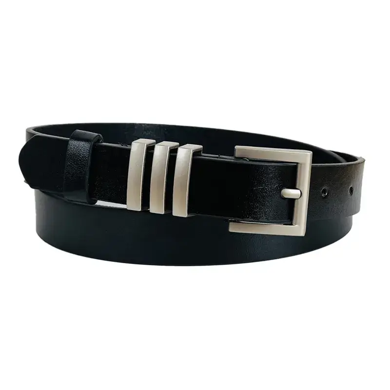 Women's Black Leather Belt with Silver Buckle - Image 7