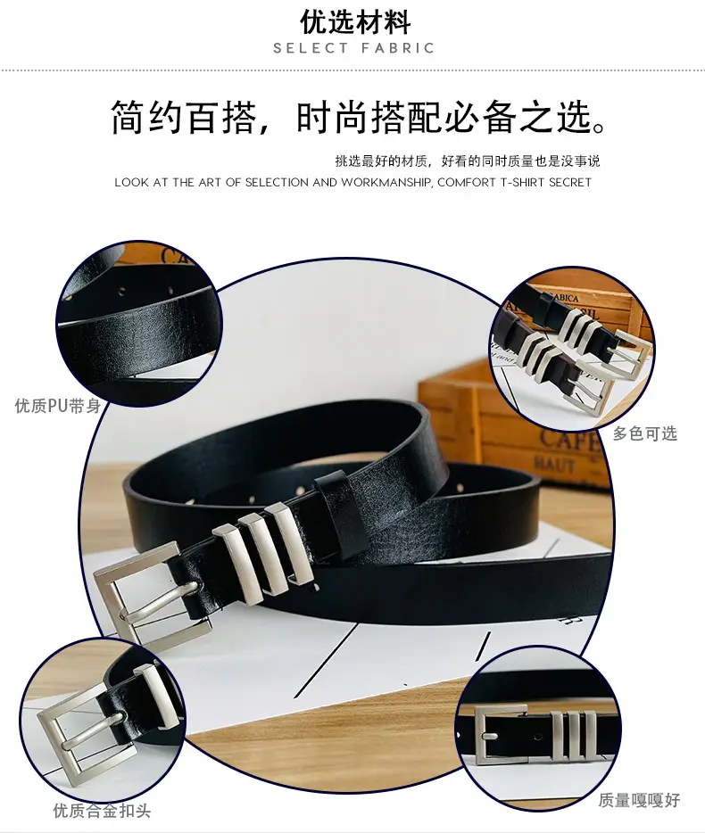 Women's Black Leather Belt with Silver Buckle — feature 5