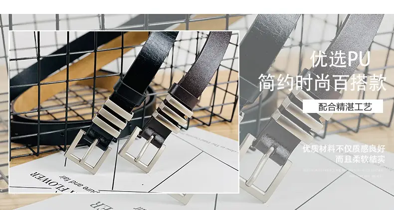 Women's Black Leather Belt with Silver Buckle — feature 6