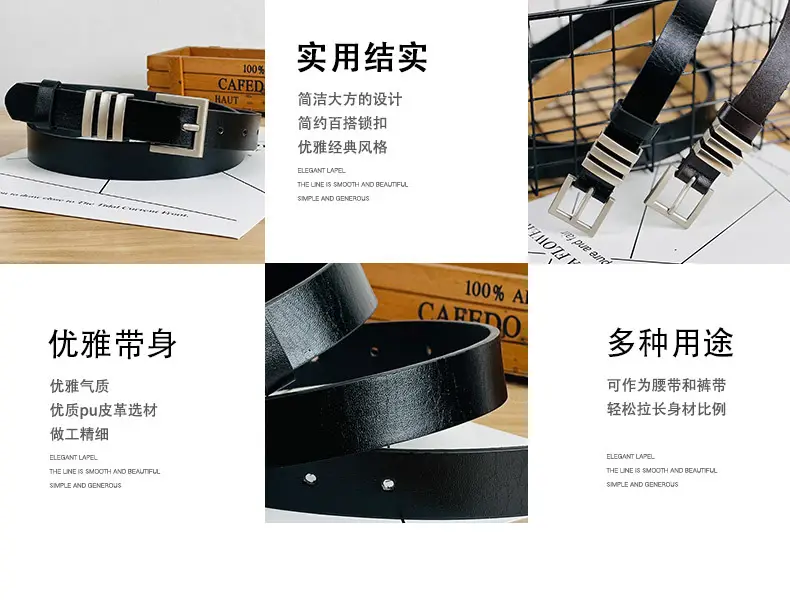 Women's Black Leather Belt with Silver Buckle — feature 9